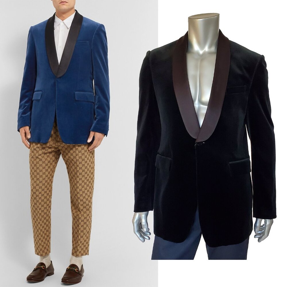 GUCCI JACKET MENS BLACK VELVET TUXEDO DINNER BLAZER w SATIN LAPEL sz 50 / L